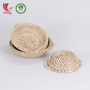 Ensemble de 3 paniers de rangement en rotin brun clair - Design en forme de bol - Taille personnalisée - Utilisation en cuisine de restaurant - Vente en gros - Vietnam Viettime - Product Image 2