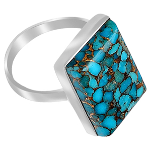 Pierre précieuse turquoise en cuivre bleu avec diamant et perle en argent sterling 925 Boho Fine Fashion Jewelry Bague plaquée or - Product Image 3