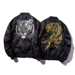 Chaqueta Bomber bordada para hombre, chaqueta de vuelo con estampado bordado de tigre blanco dorado, acolchada - Product Image 1