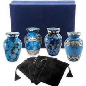 Memorial Royal Blue Juego de 4 mascotas Urnas de cremación Caja de terciopelo Almacenamiento para cenizas funerarias Metal Latón/Aluminio - Product Image 1