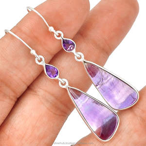 <b>Natural</b> Fluorite Gemstone Sterling Silver Drop Earrings Handmade Unisex Women's Party <b>Jewelry</b> Third Party Certified Customizable - Product Image 5