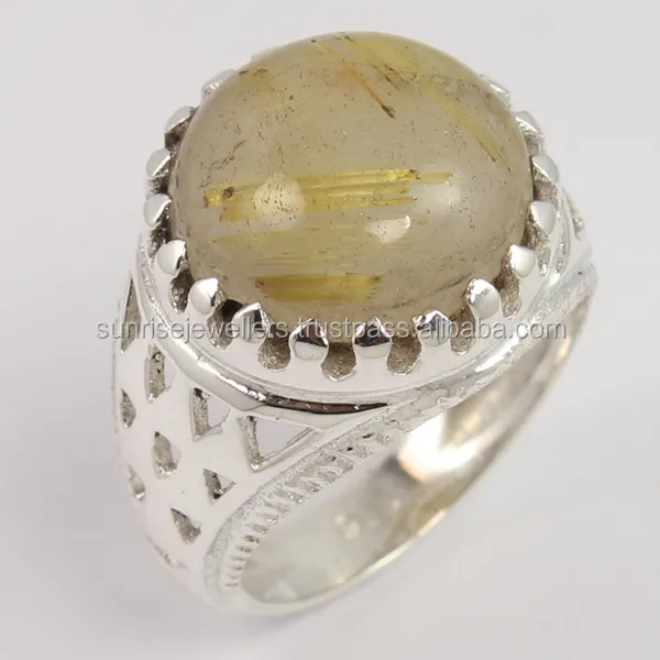 Anillo de gemas de Cuarzo rutilado Natural de Plata de Ley 925, joyería de plata en línea, joyería de plata fina