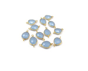 Calcédoine bleue argent Sterling plaqué or multi-pierres naturelles fabrication de bijoux forme de poire breloque lunette à facettes Double caution - Product Image 3