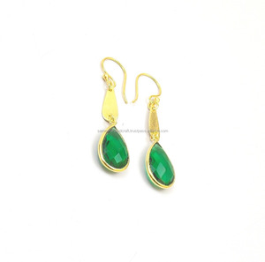 Green <b>Quartz</b> Gemstone 18K Gold Plated Sterling Silver Handmade Pear Shape Faceted Cut Hoop <b>Earrings</b> for Women-Wedding Party Gift - Product Image 4