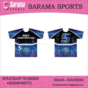 Camisetas de softball sublimadas baratas de la mejor calidad azul y negra, con logotipo personalizado y diseño e impresión personalizados, - Product Image 2