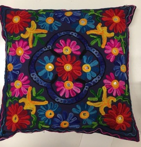 Suzani Embroidered 16\" Cotton Cushion <b>Cover</b> Geometric & Cartoon Pattern Decorative Pillow Cases for Hotel & Home Use - Product Image 6