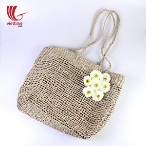 Bolso Tote de Paja Tejido a Mano con Decoración Floral de Margaritas Vintage, Bolso de Mano con Forro de Algodón y Cierre de Cremallera, Ideal para el Verano - Product Image 4