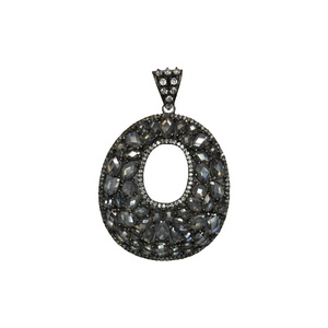 Pendentif en argent Sterling avec pierre de polka et Rhodium noir - Product Image 1