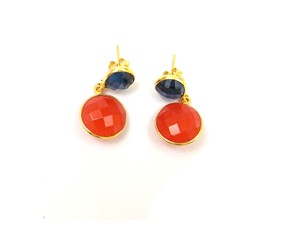 Pendientes de aro hechos a mano de cornalina y Lolita de moda con acabado de oro y piedras preciosas con chapado en oro, joyería única - Product Image 2