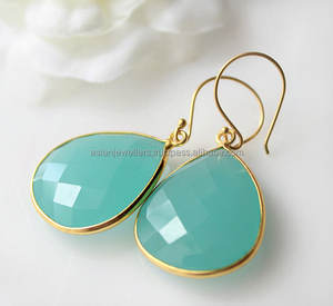 ต่างหูเงินแท้925 Aqua Chalcedony Vermeil Gold - Product Image 1