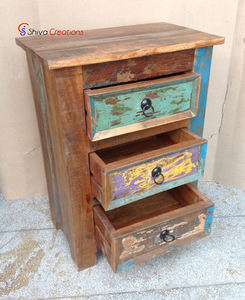 Table de chevet en bois de bateau récupérée à la main meubles de coffre colorés pour chambre à coucher pour la décoration intérieure - Product Image 3