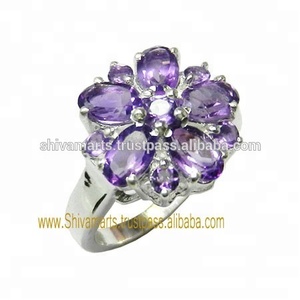 Solide 925 Rare Améthyste Pierre Précieuse Éternité Vermeil Bague En Gros Belle Fleur Conception Bijoux En Argent Sterling - Product Image 3