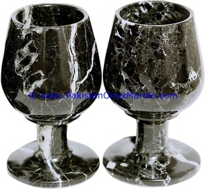 Juego de Copas de Vino de Mármol, Diseño de Cebra Negra, Auténticas - Product Image 1
