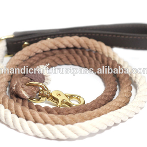 Rope <b>Leash</b> Brown Rope <b>Dog</b> <b>Leash</b> Cotton Rope <b>Leash</b> with Leather Handle Ombre Brown - Product Image 1