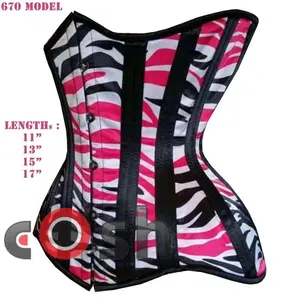 COSH CORSET Underbust Steelboned Waist Training Colorful Zebra Printed Corset, Digital Printed Sublimated Satin Corset Vendors