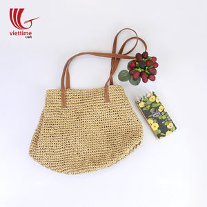 Sac de plage en paille vintage bohème avec deux poignées fermeture ouverte économique sac de plage tissé en gros - Product Image 3