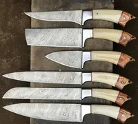 Damascus steel chef knife set / kitchen knife set with camel bone + color wood