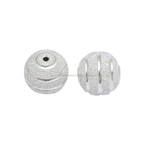 Cuenta redonda de Plata de Ley 925 de 10mm-Cuenta de diseño brillante - Product Image 1