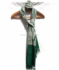 Кашмирская мягкая овечья шерстяная шаль, палантин, шарф, индийский красивый ручная вышивка, для улицы, для вечеринки 28x82 дюймов, 15393 зеленый
