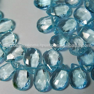 Perles de pierre gemme semi-précieuse Briolette poire à facettes topaze bleue - Product Image 1