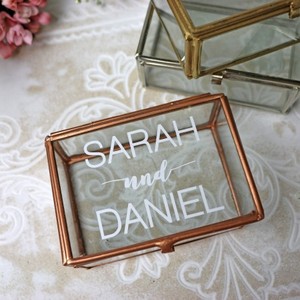 Copper Frame Glass Jewelry <b>Box</b> Sarah and Daniel Personalized <b>Wedding</b> <b>Keepsake</b> Organizer - Product Image 1