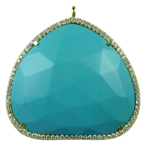 Colgantes y Dijes de Joyería para Niños, Estilo Clásico, Piedra Grande con Borde de Aleación y Circonitas, Turquesa Howlite - Product Image 3