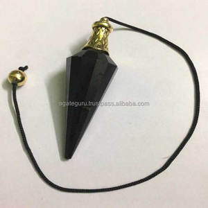 Péndulo de cono facetado de turmalina negra hecho a mano con hilo negro y tapa de metal para material de piedras preciosas Reiki - Product Image 1