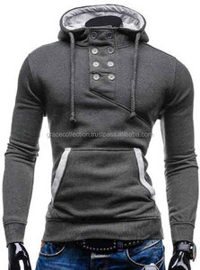 Sudaderas con capucha de diseño de moda personalizadas, suéter con botones, ajustado, color gris - Product Image 4