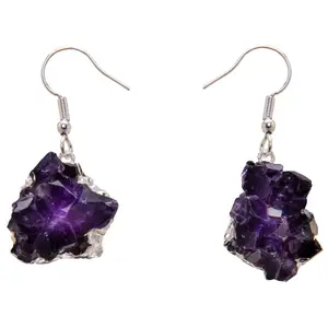 Dark Purple Amethyst Cluster Dangle Earring Gold and Silver Plated from Brazil Eco Rocks Brazil