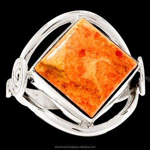 Bijoux de mode Coussin Naturel Coupe Corail Anneau 925 Solide En Argent Sterling Corail Déclaration Anneau Bijoux Fourniture De L'Inde - Product Image 1