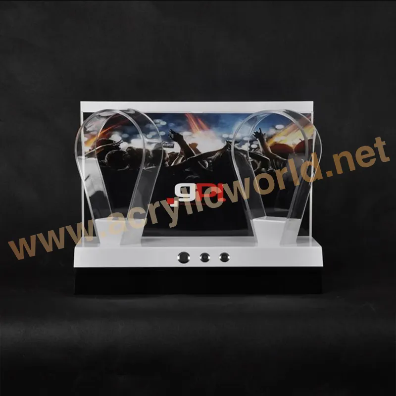 LCD付きアクリルイヤホンディスプレイスタンド/LCD付きアクリルデジタル/ヘッドフォンディスプレイラック