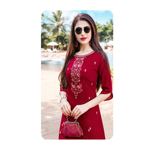 เคอร์ติผ้าฝ้ายอินเดียแบบดั้งเดิมล่าสุดพร้อมผ้าเรยอนพลัสโซทันสมัยสำหรับโอกาสพิเศษผลิตโดยตรงจากอินเดีย - Product Image 1