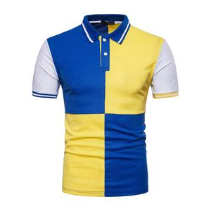 Polo manches courtes en Patchwork pour hommes, t-shirt décontracté à coupe étroite, vêtement de rue, haut de gamme, nouvelle collection d'été - Product Image 3