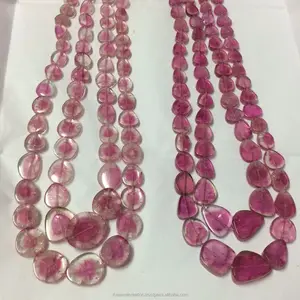 天然粉红色电气石石光滑切片串珠项链从制造商供应商立即在线购买
