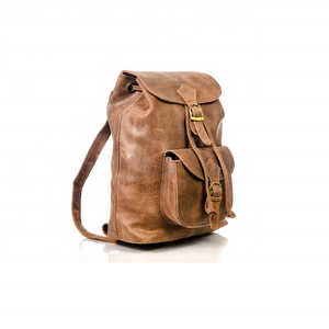 กระเป๋าเป้หนังแท้สีน้ำตาลคุณภาพพรีเมี่ยมมีกระเป๋าด้านหน้ากระเป๋าวินเทจความจุขนาดใหญ่กระเป๋าเป้สะพายไหล่ของผู้หญิง - Product Image 1