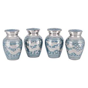 Urnas de cremación para cenizas funerarias, Juego de 4 urnas azul con caja de terciopelo de plata, de Metal, latón y aluminio - Product Image 1