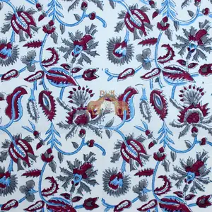 Hand block Print Soft Cotton Fabric Floral Print Fabric Indian Block Printed Clothing Fabric