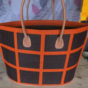 Manici in pelle e chiusura a coulisse rafia borsa di paglia naturale rafia borsa da spiaggia made in madagascar - Product Image 3