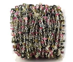 Cadena de Rosario Hecha a Mano en Plata de Ley 92.5 con Cuentas Heishi Envueltas en Alambre con Turmalina Natural Multicolor de Grado AAA de 3-4 mm - Product Image 3