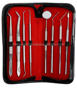 ชุดสุขอนามัยทันตกรรมแบบมืออาชีพนวัตกรรมประกอบด้วยเคสหนังแท้เครื่องมือผ่าตัดทำจากสเตนเลสสตีล6ชิ้น - Product Image 1