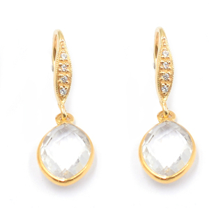 Boucle d'oreille en forme de marquise en quartz cristal 31-32 MM lunette en argent 925 avec fil d'oreille en zircon plaqué or - Product Image 1