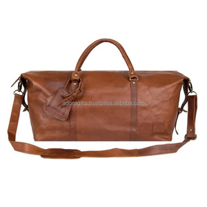 Leather <b>Travel</b> Duffel <b>Bag</b> with Luggage Tag Brown Color - Product Image 1