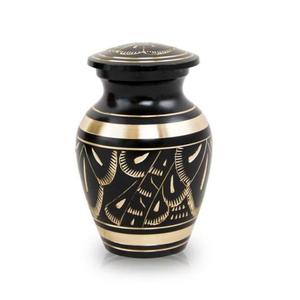 Urnas de cremación de mascotas para cenizas funerarias, recuerdo de diseño grabado de Metal y latón, color negro, con Banda Dorada, primera calidad, clásico - Product Image 1