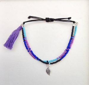 <b>Boho</b> Summer Seed Bead <b>Bracelet</b> with Tassel and Leaf Charm, Gypsy Style - Product Image 1
