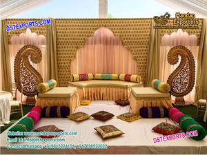 Arrière-plan de scène Mehndi, arrière-plan brodé pour mariage indien, brodé à la main, décoration de mariage, importé du japon - Product Image 2