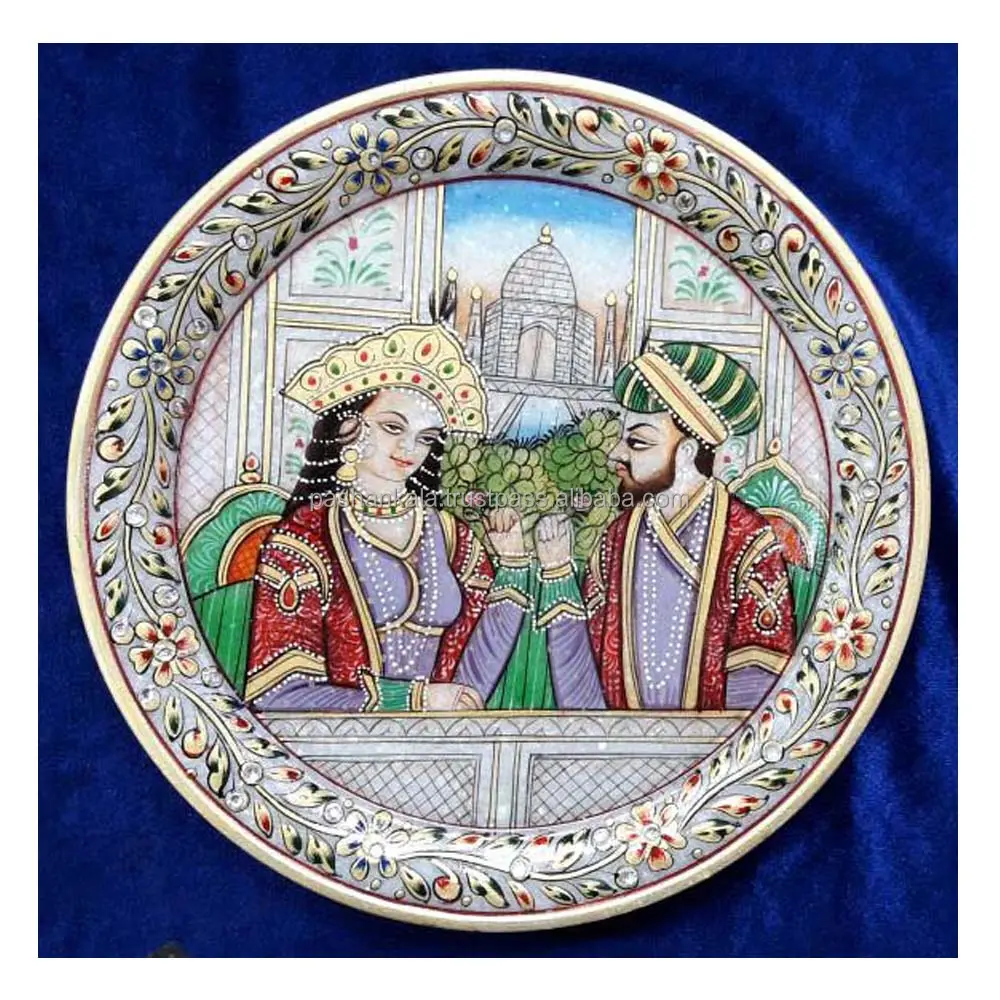 Hand Painted Marble Mughal Jewel Stone Plate 