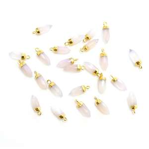 Piedra DE NACIMIENTO DE OCTUBRE, calcedonia rosa, 16-18mm, fianza, colgante en forma de Punta pequeña, accesorios de joyería de piedras preciosas naturales chapadas en oro de 14K - Product Image 3