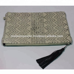 Wholesale Handmade Dhurrie Cotton <b>Cosmetic</b> <b>Bag</b> <b>Large</b> Capacity Women Makeup Organizer Pouch with Leather Tassel - Product Image 2