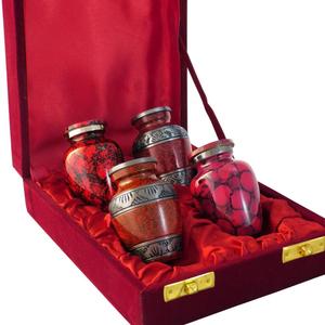 Ensemble de quatre urnes funéraires écologiques rouges de petite taille, style cercueil, pour cendres humaines, avec coffret cadeau rouge, fournitures funéraires - Product Image 3
