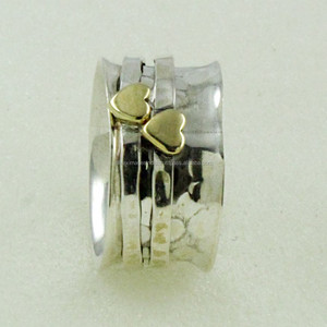 Anneaux en argent sterling indien 925 faits à la main Double bande de coeur en laiton unisexe pour la fête de fiançailles de mariage ou le cadeau - Product Image 1